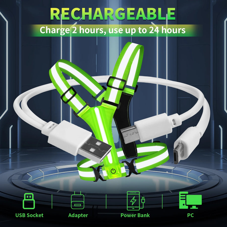 LED Safety Vest USB Rechargeable | High Visibility for Night Sports