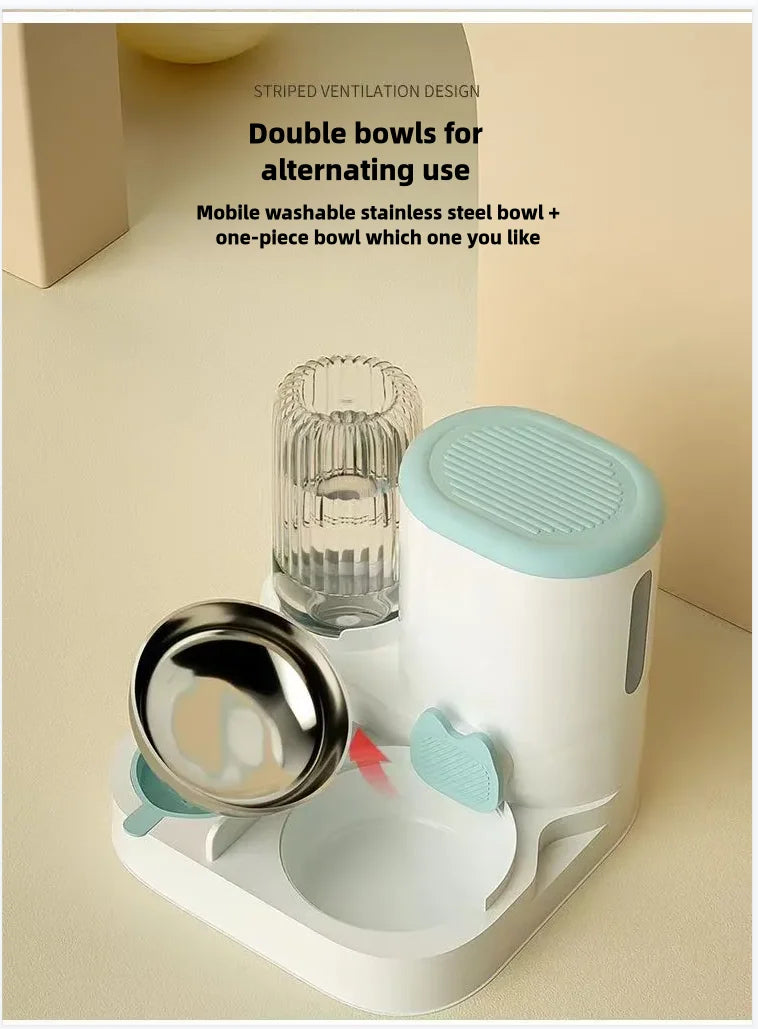 Integrated Food and Water Bowl for Cats and Dogs | Plastic