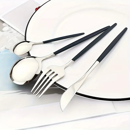 24-delige Roestvrijstalen Bestekset Zilver Zwart met Spiegelglans