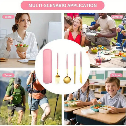 Huismerk Roestvrijstalen Bestekset 4-delig met Opbergzak