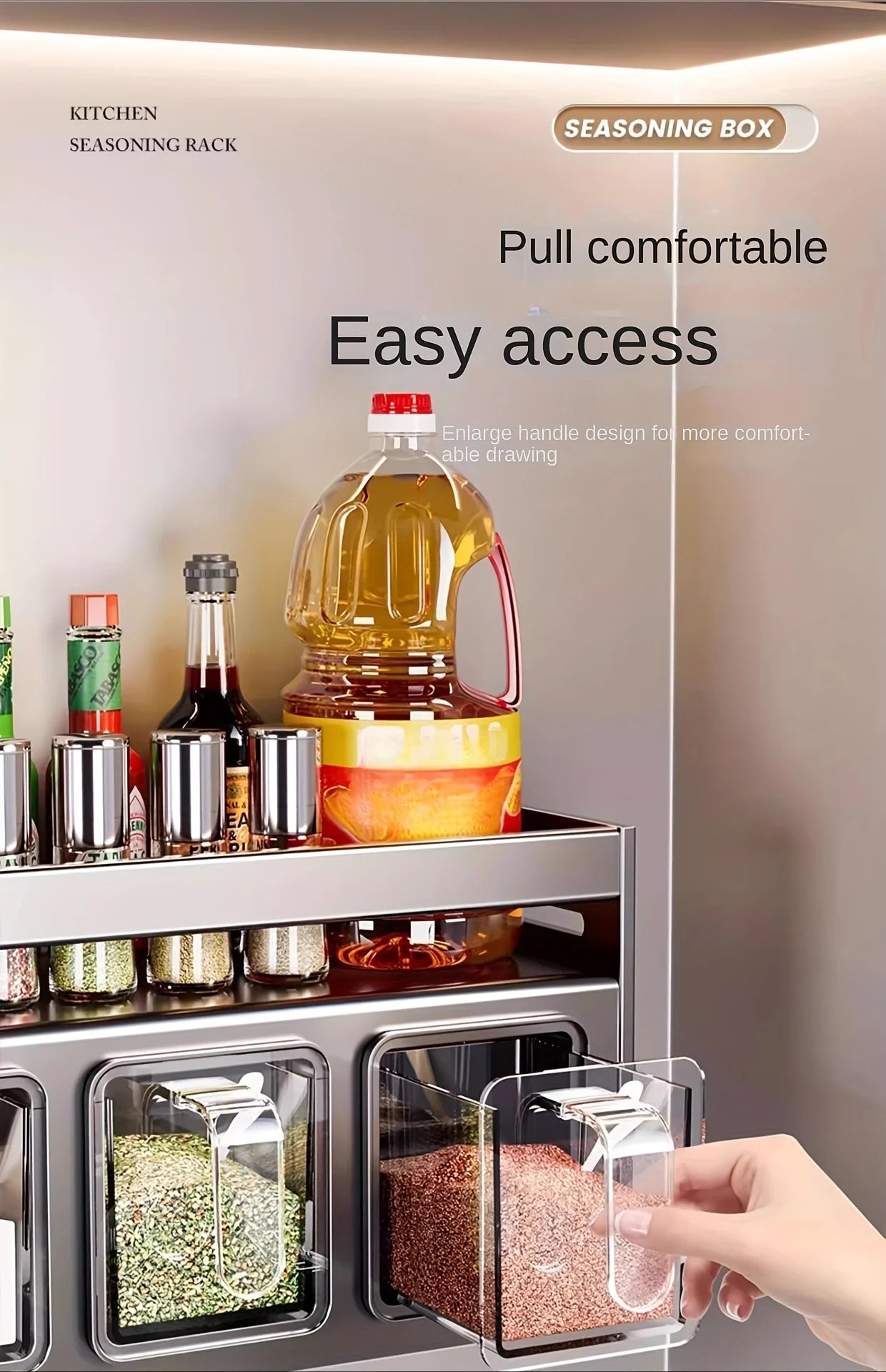 Kruidenrek met afsluitbare containers en distributeurs voor wandmontage zonder boren