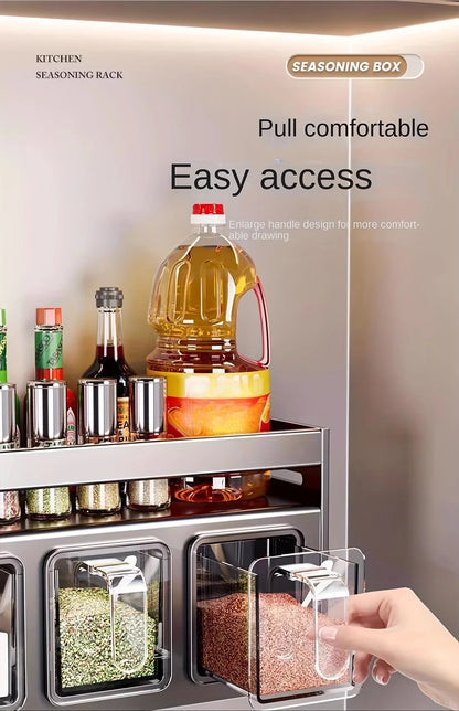 Kruidenrek met afsluitbare containers en distributeurs voor wandmontage zonder boren