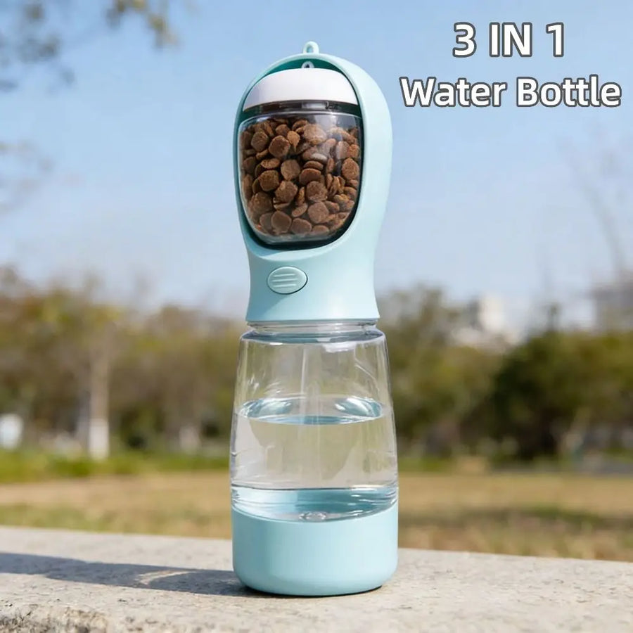 Hondenwaterfles 400ml met voerbakje en poepzakjeshouder
