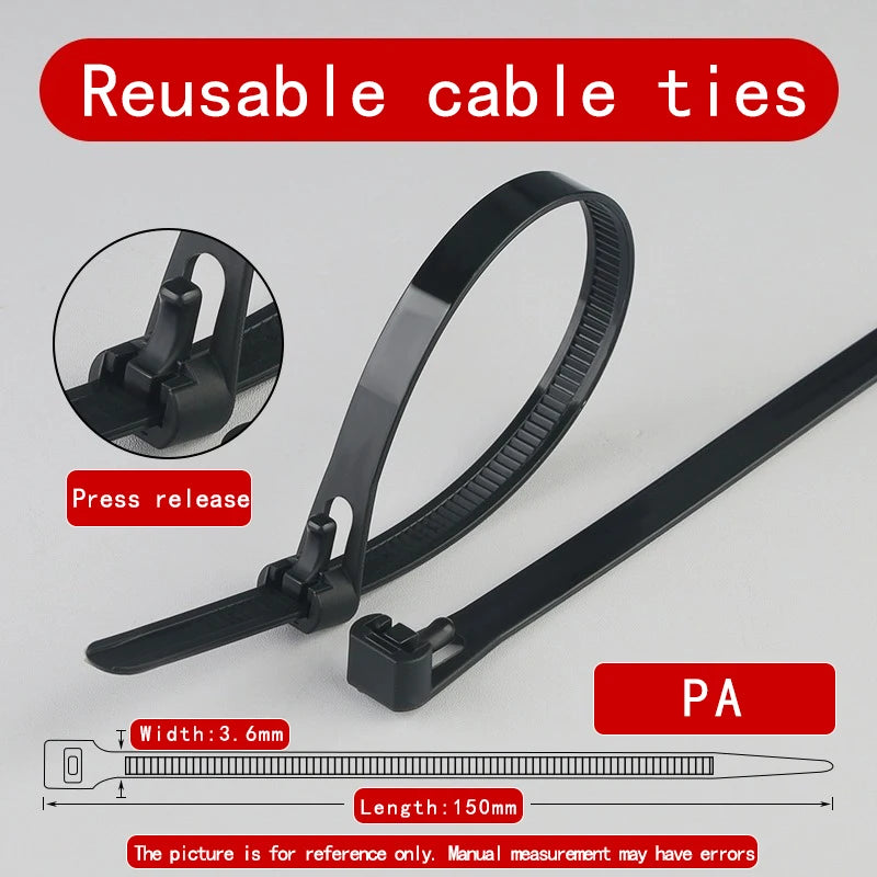 Kabelbinders / tieribs nylon herbruikbaar loskoppelbaar gemengde kleuren