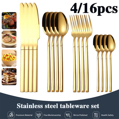 16-delige Gouden Bestekset Roestvrij Staal voor 4 Personen