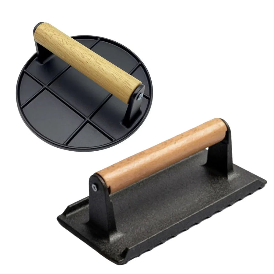 Aluminum Burger Press with Wooden Handle - Round and Non-stick