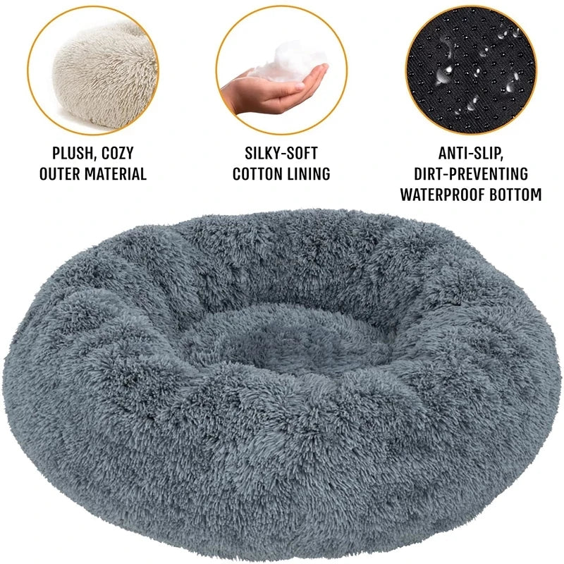 Huisdierbed rond pluche machinewasbaar Ø40-90 cm
