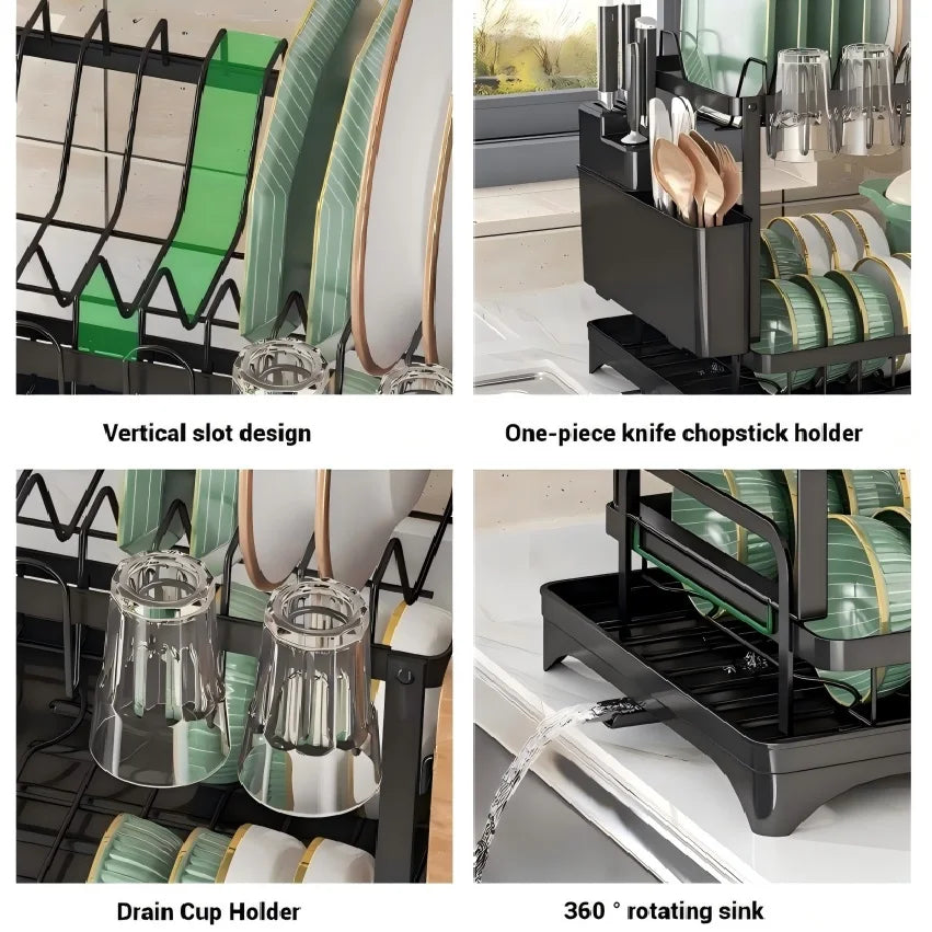 2-Tier Dish Drying Rack with Drainer