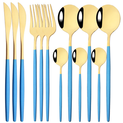 HELOTIC 12-delige Bestekset Zwart Goud Roestvrij Staal