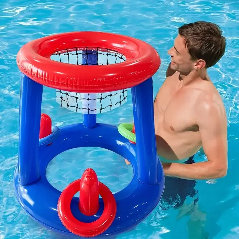 Inflatable Water Basketball & Ring Toss Game for Kids with Ball and Rings