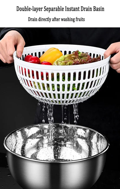 Saladespinner van roestvrij staal met pers en afwatering