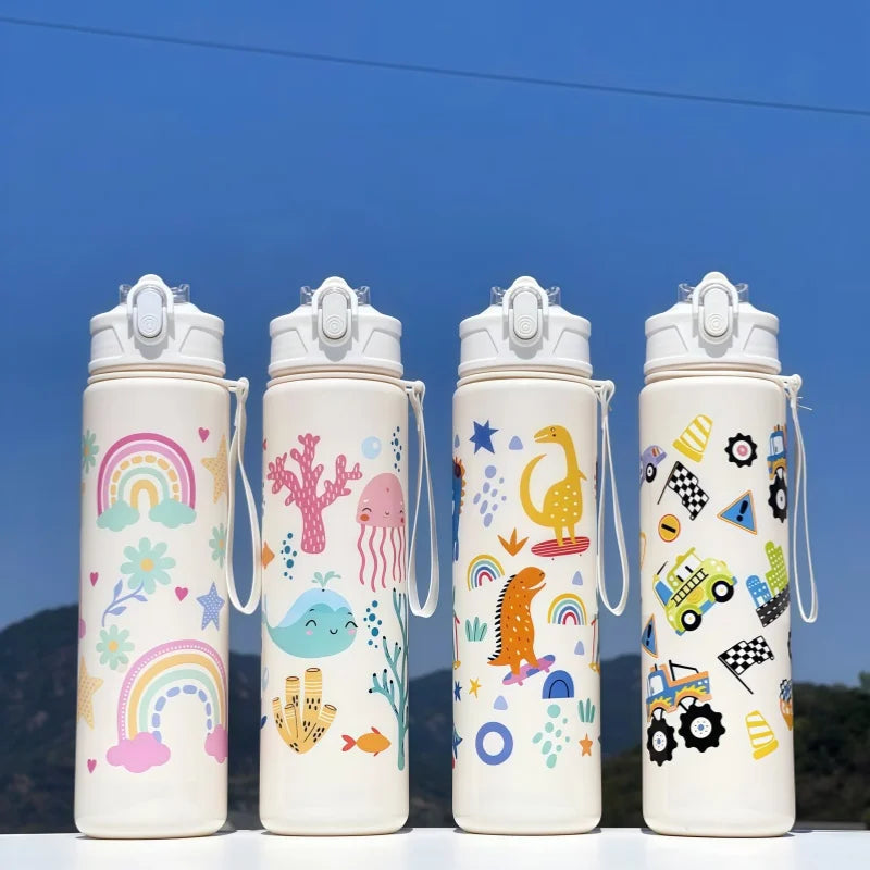 Waterfles 750 ml dinosaurus met rietje