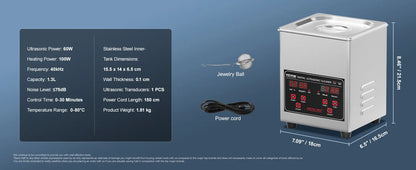 Ultrasone reiniger 1.3L RVS met verwarming