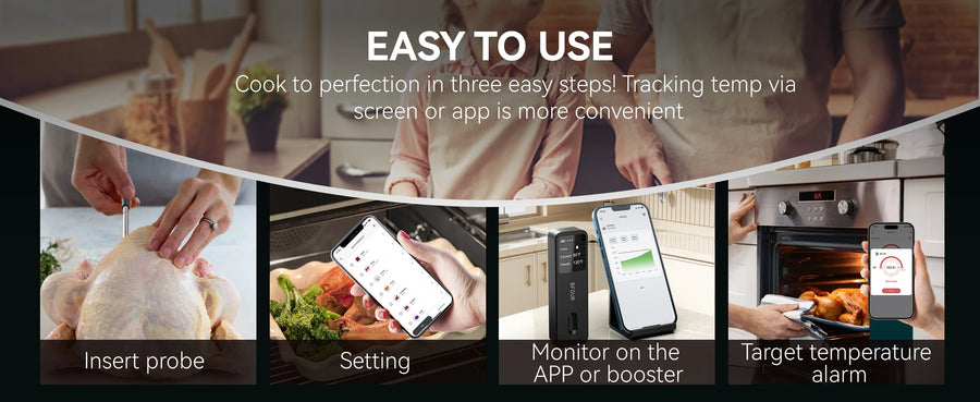 Wireless Bluetooth Meat Thermometer with LCD Screen and Rechargeable Battery