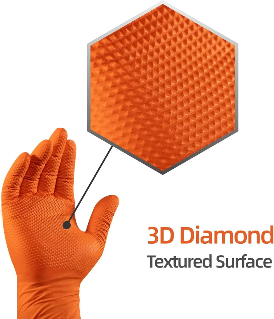 Nitril wegwerphandschoenen 8 mil oranje diamond grip
