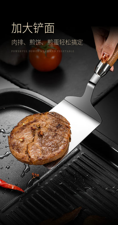 Roestvrijstalen Spatel met Houten Handvat voor Vlees, Vis en Pannenkoeken