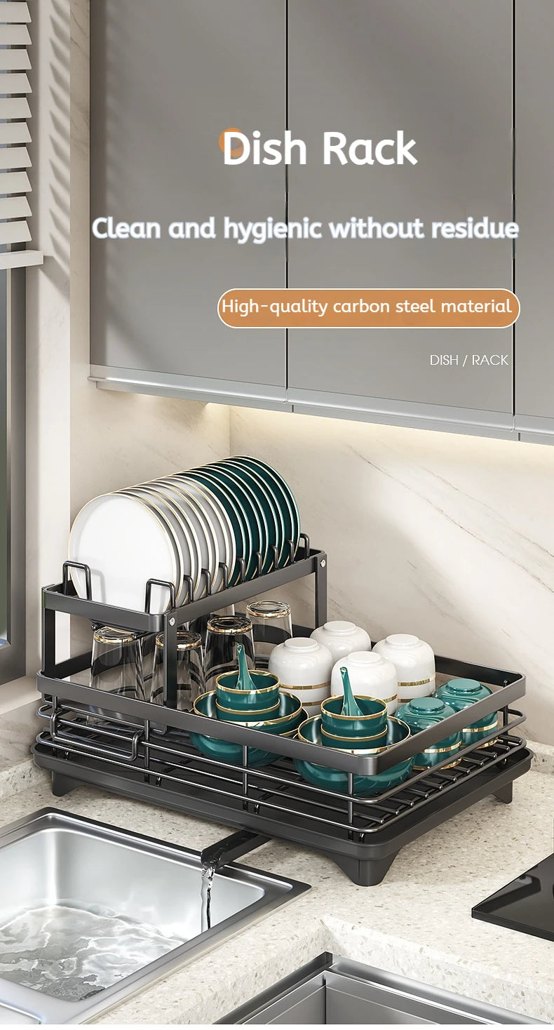 Adjustable Dish Drying Rack Over Sink with Swivel Spout