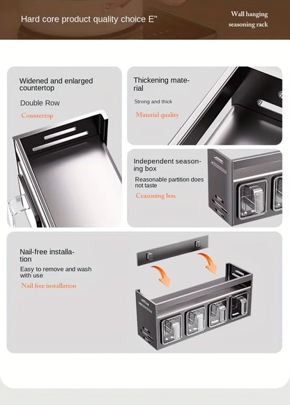 Kruidenrek met afsluitbare containers en distributeurs voor wandmontage zonder boren