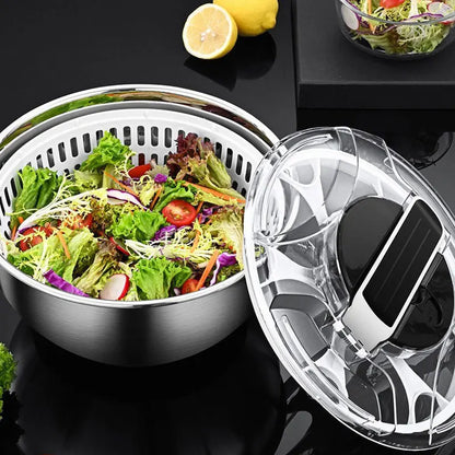 Saladespinner van roestvrij staal met pers en afwatering