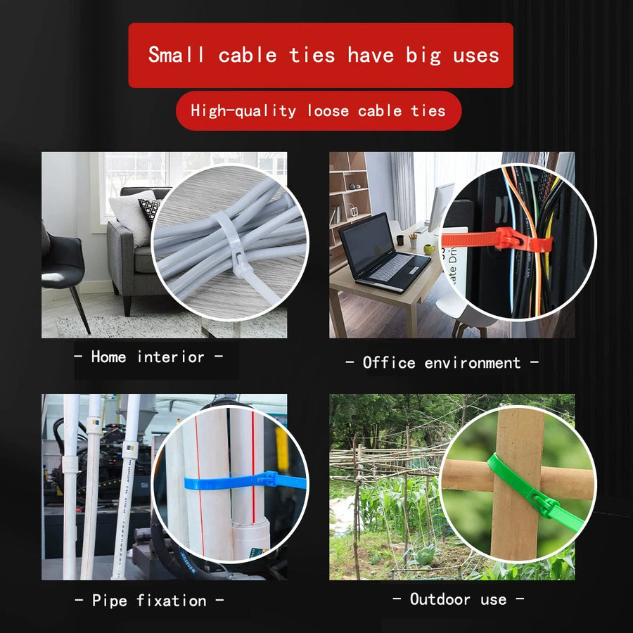 Kabelbinders / tieribs nylon herbruikbaar loskoppelbaar gemengde kleuren