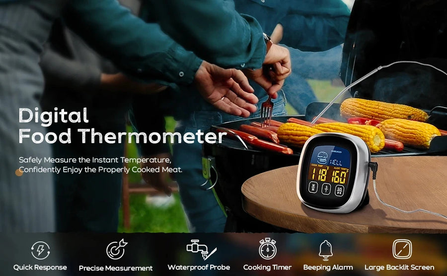 Digital Meat Thermometer with Waterproof Stainless Steel Probe for Oven and BBQ