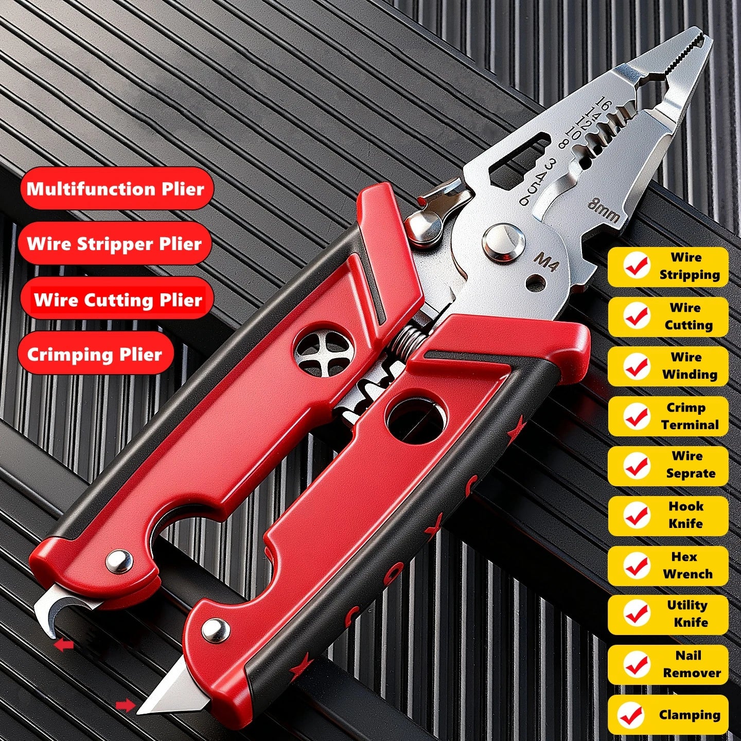 Elektricienstang 18-in-1 draadstripper knipper krimptang