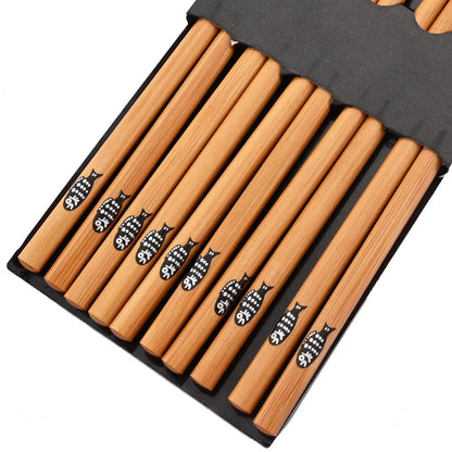 Huismerken Handgemaakte Bamboe Eetstokjes Set Vijf Paren Met Bloemenmotief Multikleur Voor Sushi Liefhebbers