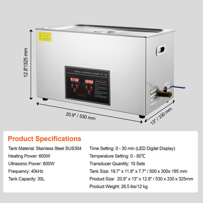 Ultrasone reiniger 1.3L RVS met verwarming