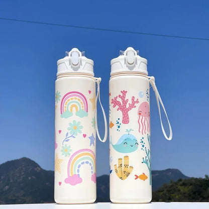 Waterfles 750 ml dinosaurus met rietje
