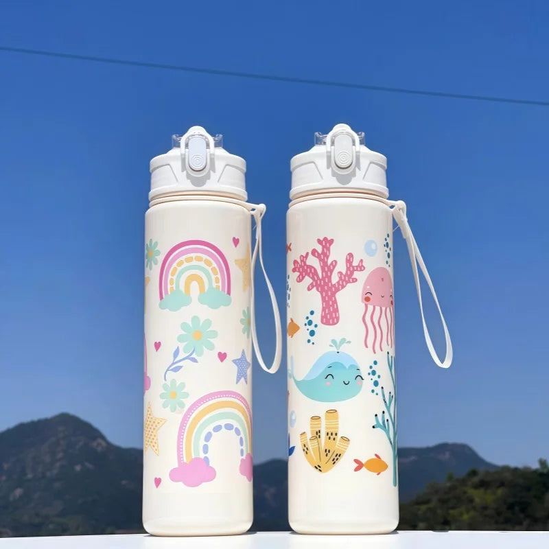 Waterfles 750 ml dinosaurus met rietje