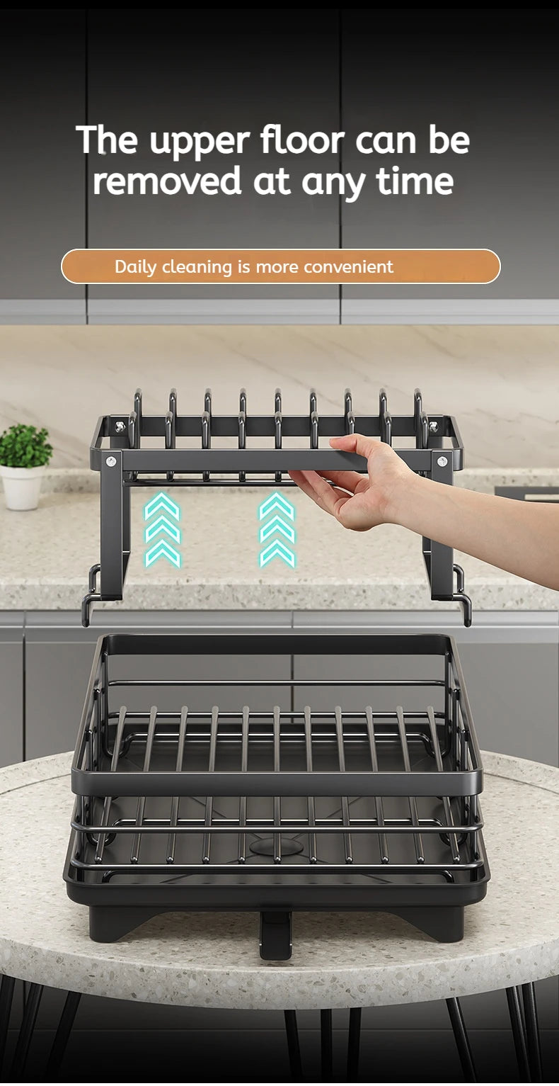 Adjustable Dish Drying Rack Over Sink with Swivel Spout