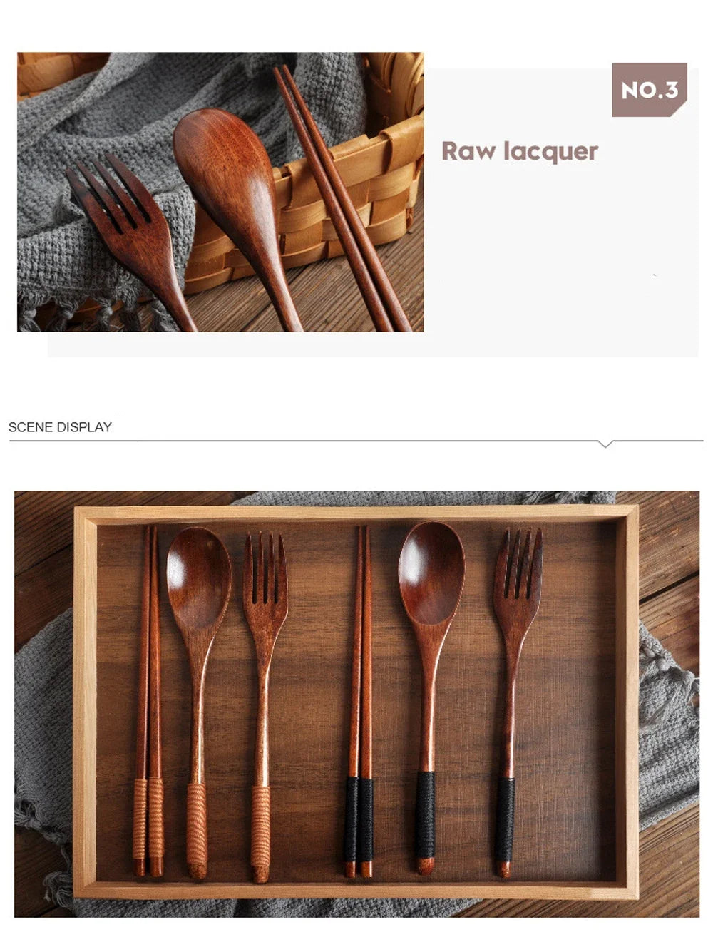 Houten Bestekset 3-delig: Lepel, Vork, Eetstokjes