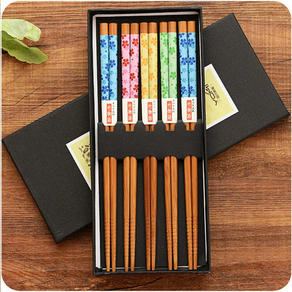 Bamboe Eetstokjes Antislip Lang Set 5 Paar Natuurhout Japans Design Multicolor Voor Sushi Fans Huismerken.nl