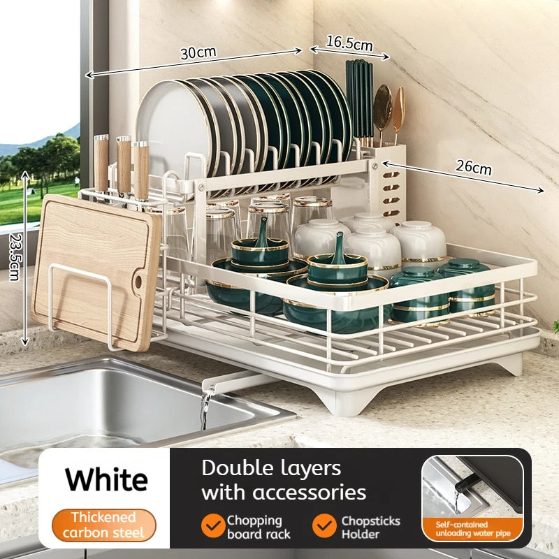 Adjustable Dish Drying Rack Over Sink with Swivel Spout