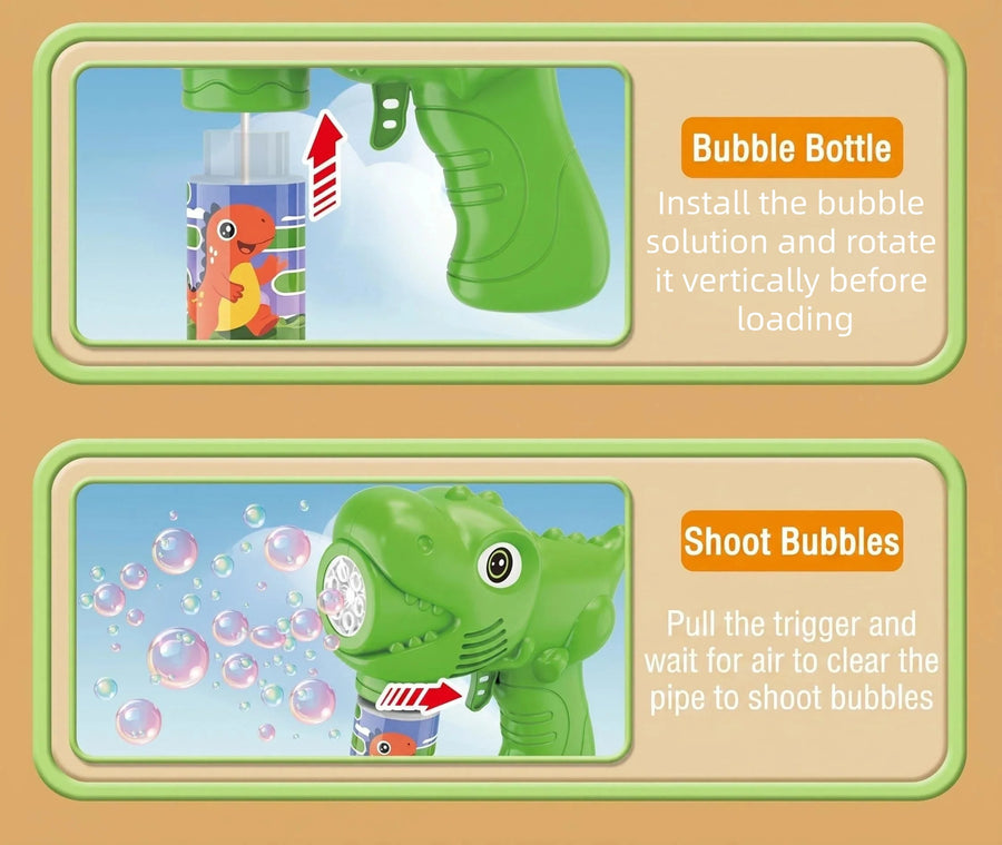 Dinosaur Bubble Machine with Light and 6 Holes – Portable for Outdoor Use