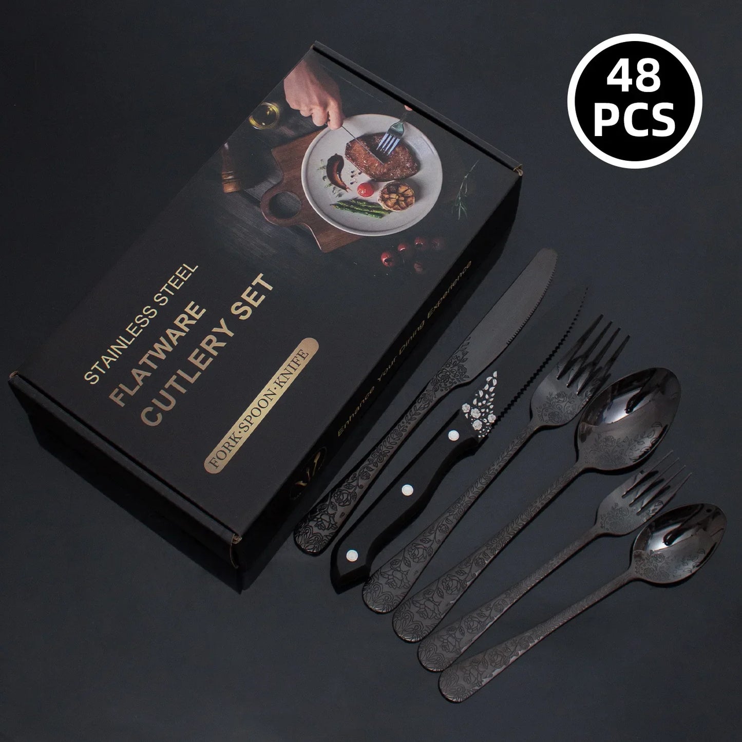 48-Delige Bestekset met Patroon Roestvrij Staal in Geschenkdoos