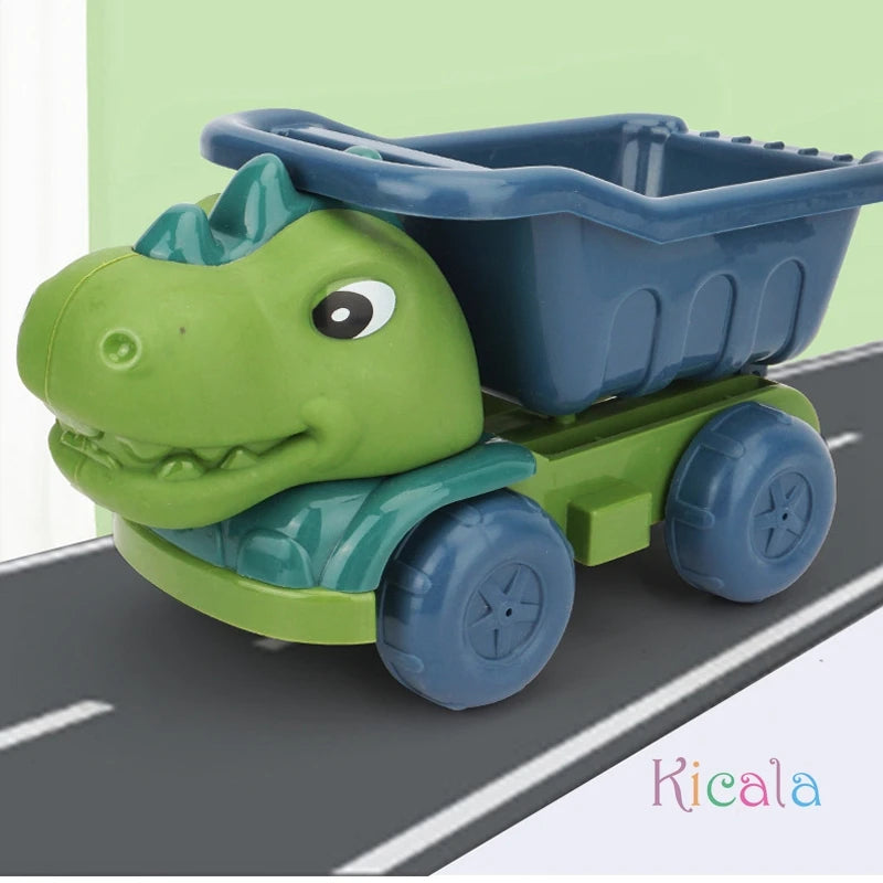 Zandspeelset dinosaurus met dumptruck schep hark gieter vormpjes
