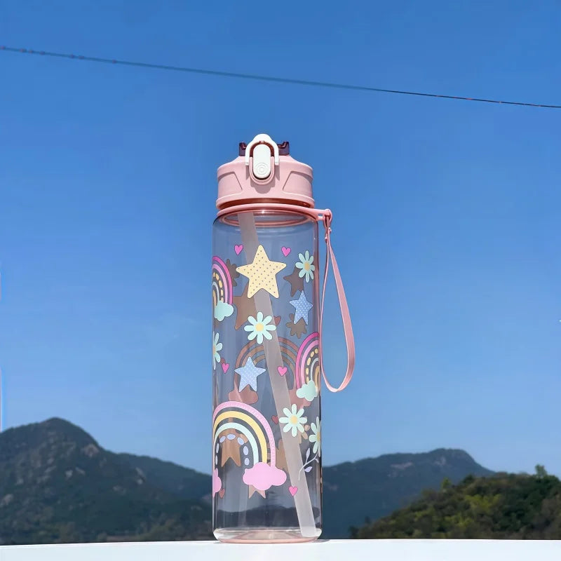 Waterfles 750 ml dinosaurus met rietje