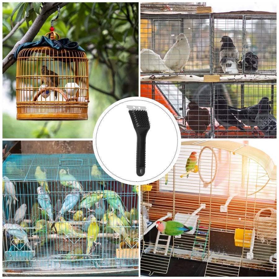 Vogelkooiborstel met lange steel en RVS schraper