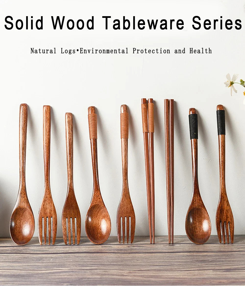 Houten Bestekset 3-delig: Lepel, Vork, Eetstokjes