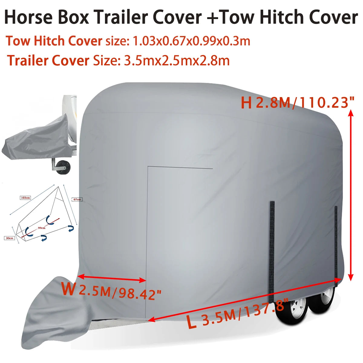 Paardenvrachtwagenhoes 3.8x2.5x2.8 m grijs polyester