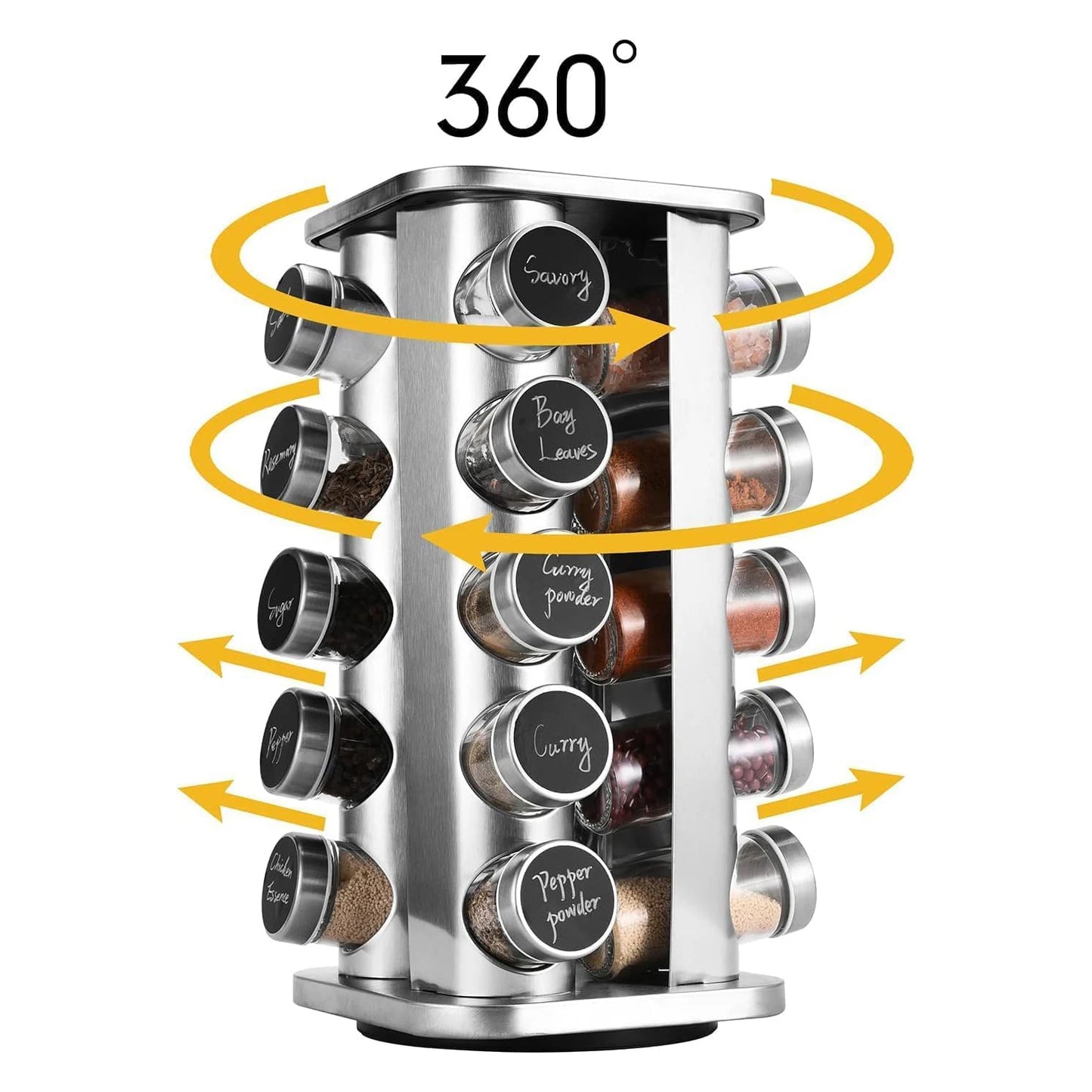 Draaibaar kruidenrek met 20 potjes van 100 ml en roestvrijstalen carrousel