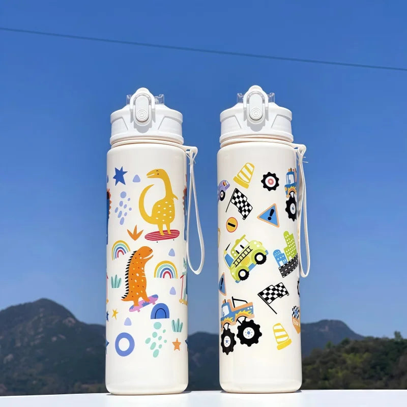 Waterfles 750 ml dinosaurus met rietje