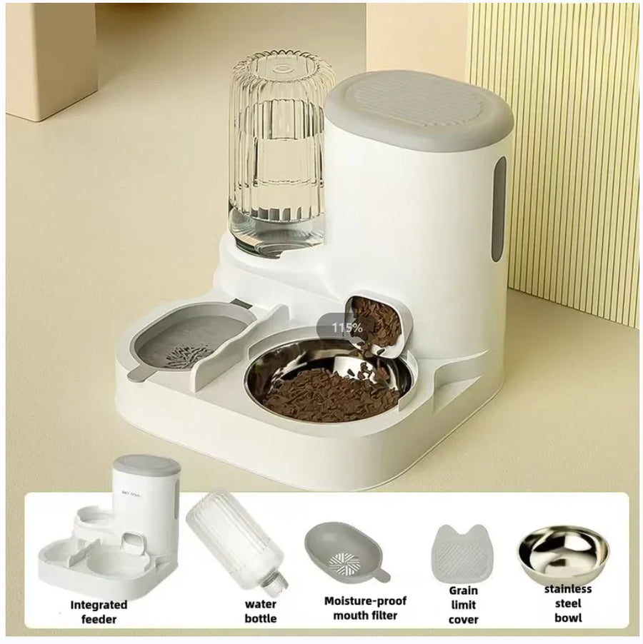 Integrated Food and Water Bowl for Cats and Dogs | Plastic