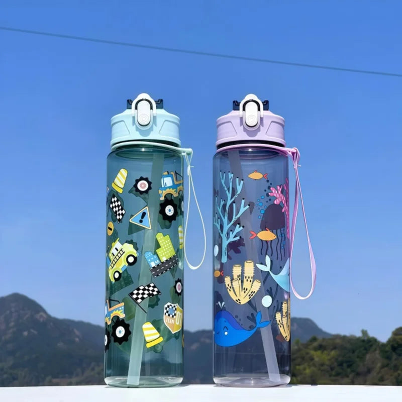 Waterfles 750 ml dinosaurus met rietje
