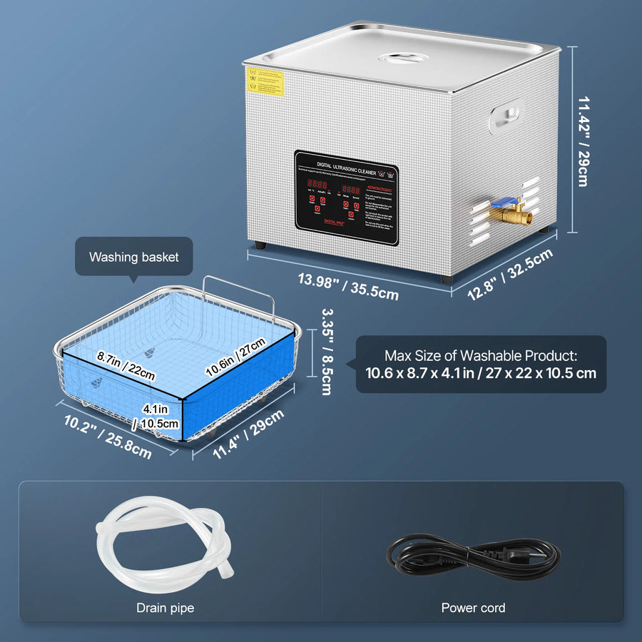Ultrasone reiniger 1.3L RVS met verwarming