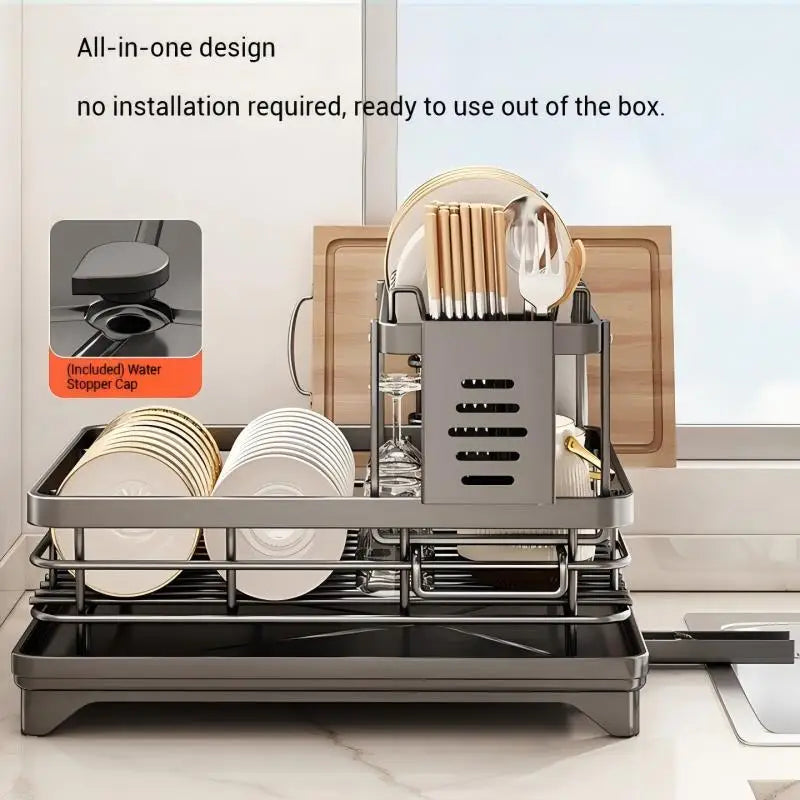 Adjustable Dish Drying Rack Over Sink with Swivel Spout