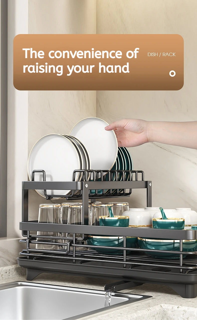 Adjustable Dish Drying Rack Over Sink with Swivel Spout