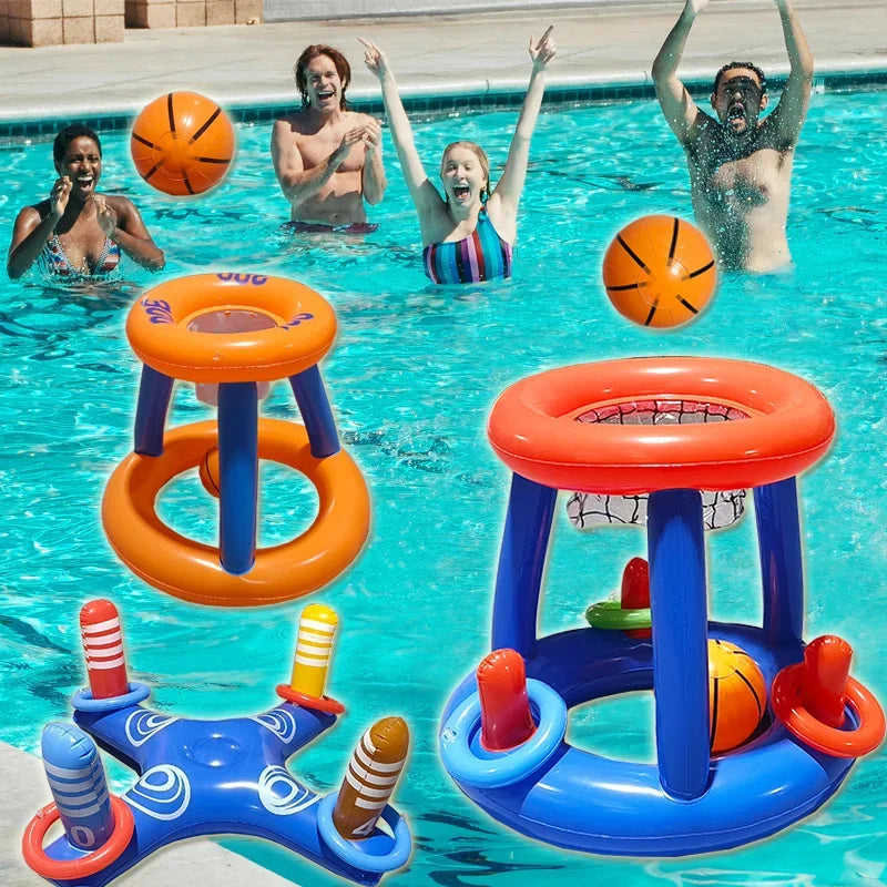Inflatable Water Basketball & Ring Toss Game for Kids with Ball and Rings