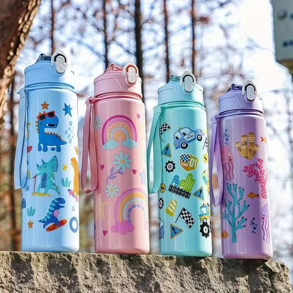 Waterfles 750 ml dinosaurus met rietje
